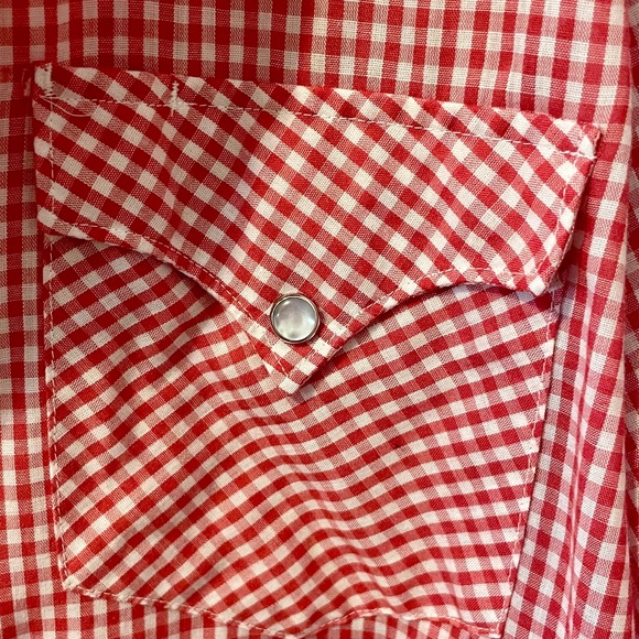 Vintage 60s H Bar C California Ranchwear Red White Gingham Button Western Shirt - Picture 5 of 9